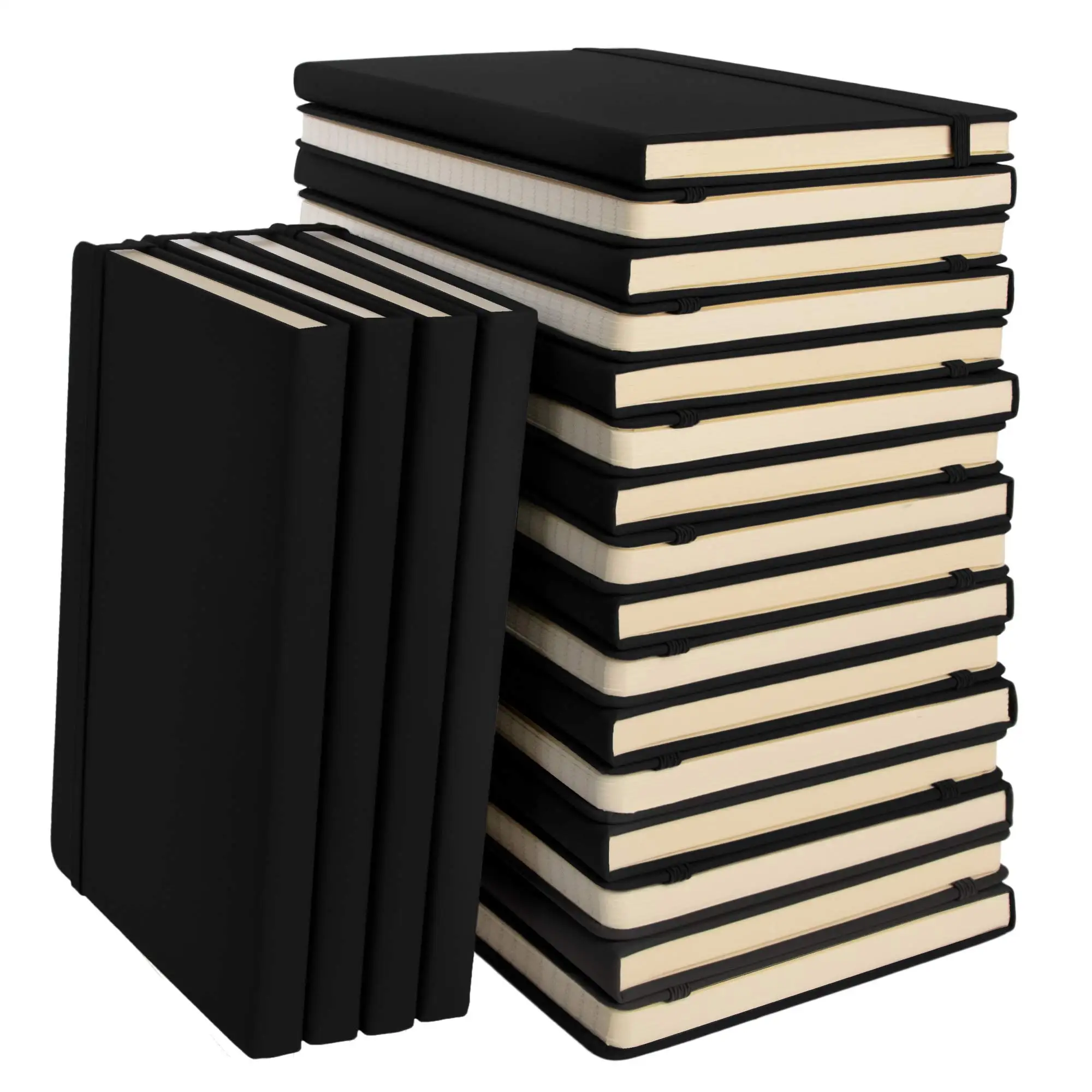 FSC Certified Low MOQ Black Notebooks with Custom Gold logo on Front Oem Planner and Journal Hard Cover A5 PU Leather Notebook
