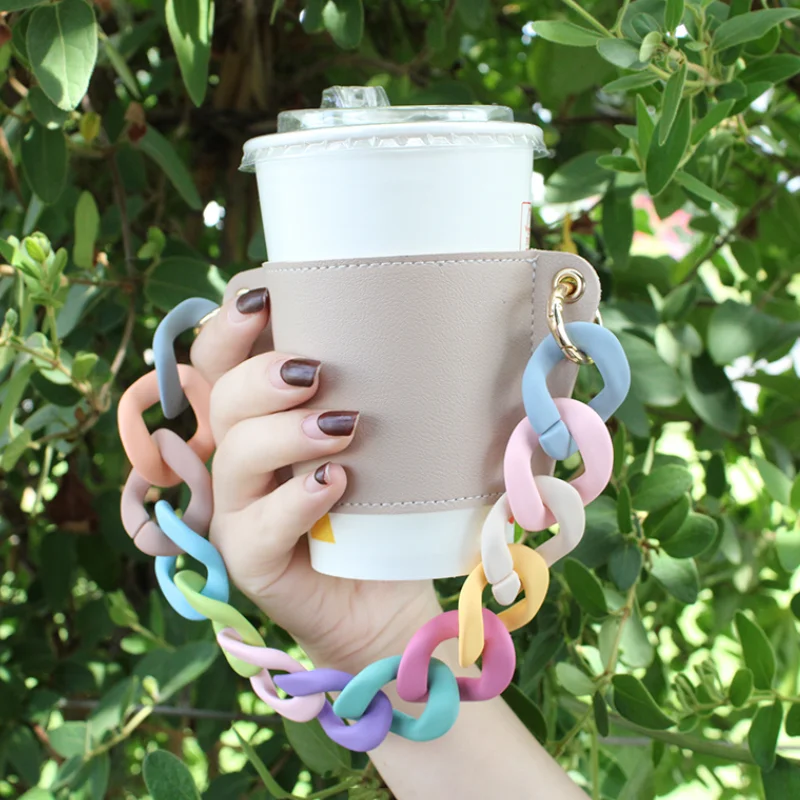 PU Leather Cup Sleeve with Acrylic Chain - Durable & Stylish