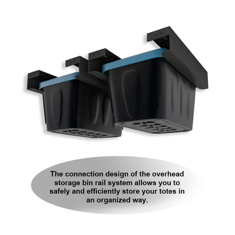 JH-Mech Ceiling Container Bin Rack Space Efficient Adjustable Width Black Metal Ceiling Storage Racks for Garage or Shed