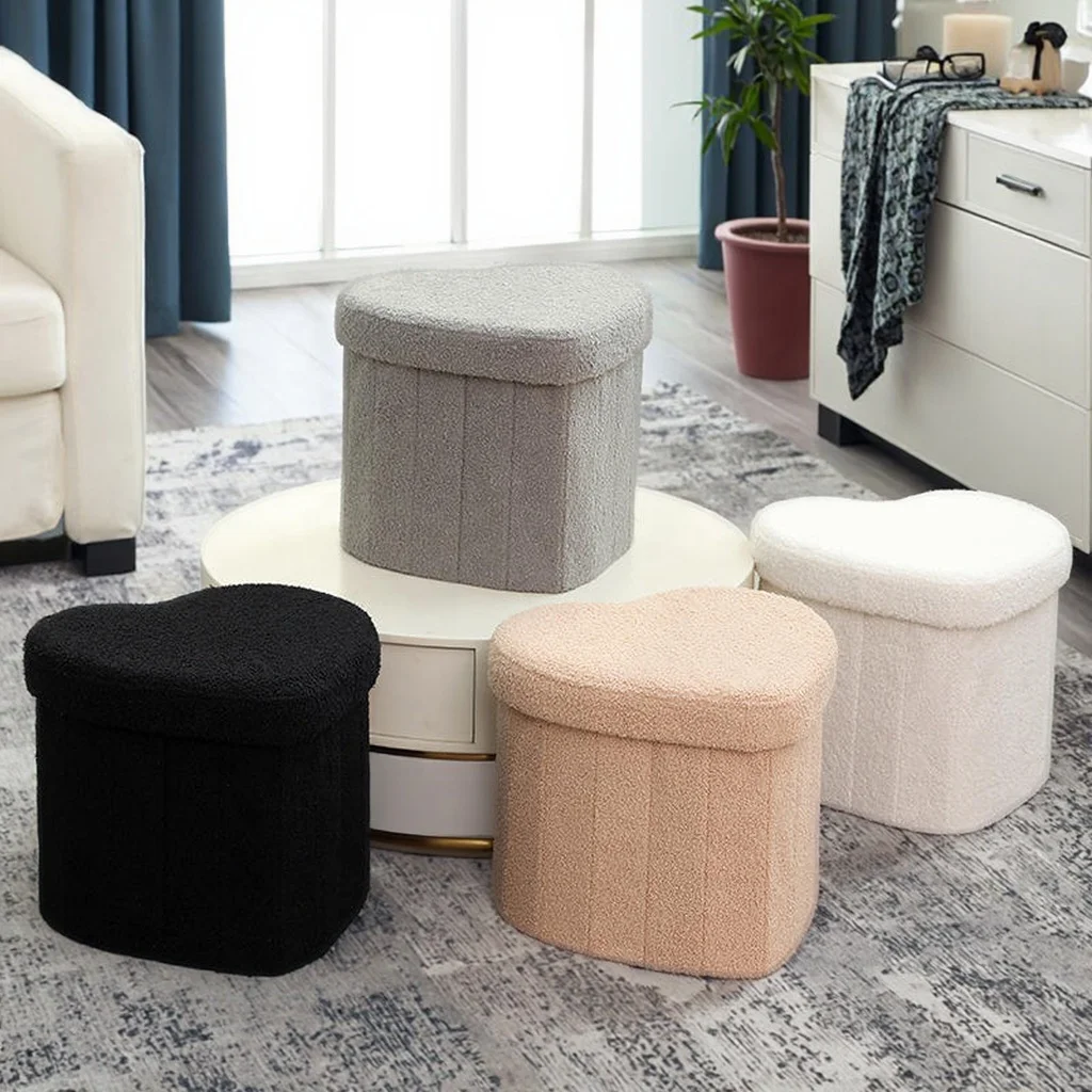Modern Customizable Foldable Heart Shape Linen Fabric Stool Convertible Ottoman Storage Box Portable Hospital Living Room