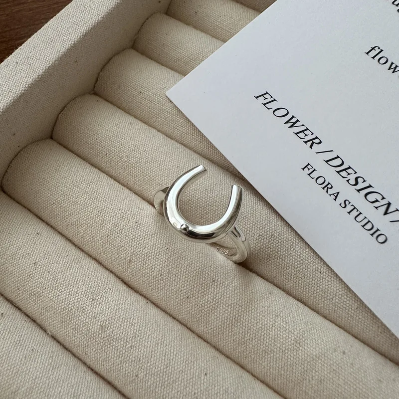 925 Sterling Silver Lucky Horseshoe Ring - Open Design With Nail Head Details, Available In Quarter Sizes 4-16