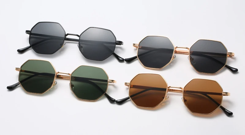 Gafas De Sol poligonales para hombre y mujer lentes De Sol De Metal octagonales Vintage De marca 