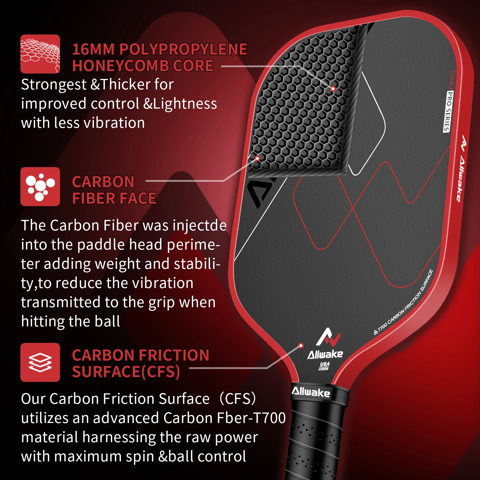 Best-Selling Pickleball Racket-Honeycomb Core & PP Carbon Fiber Surface  Ergonomic Handle for Control Customizable Colors| Alibaba.com
