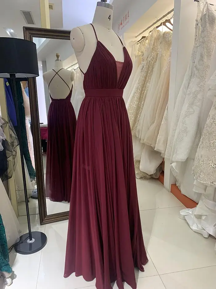 Allure Long Burgundy Bridesmaid Dress Elegant Sleeveless Floor-Length  Wedding Gown Allure Pleated Chiffon in Classic Style