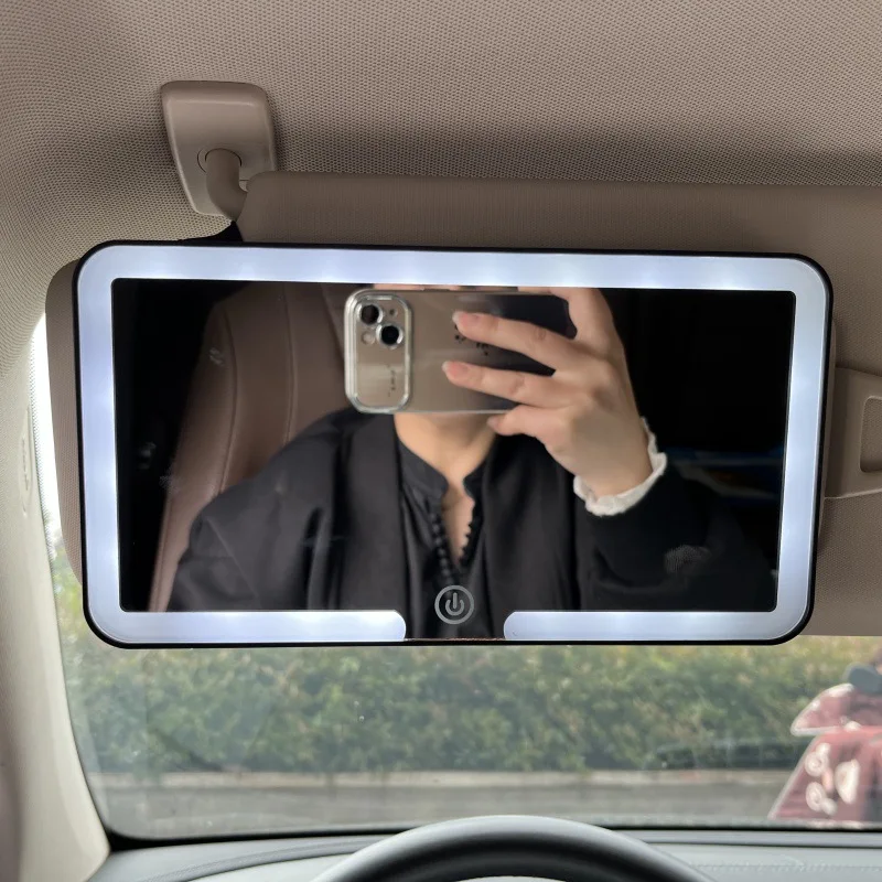 Car Vanity Mirror with 3X Magnification High-definition Sun Visor Touch Sensitive LED Three-color Adjustable Makeup Mirror