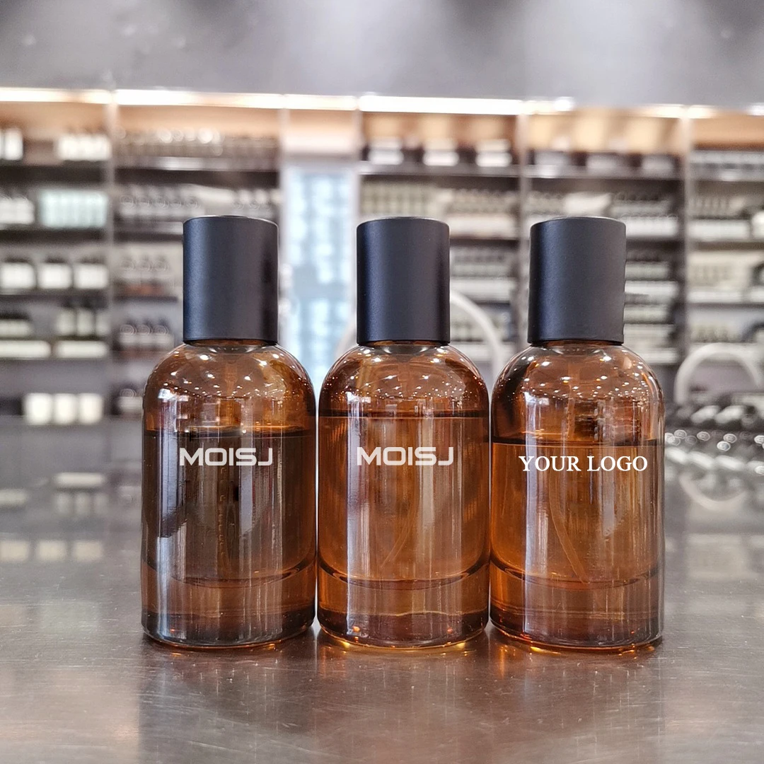 Custom 30ml 50ml 100ml Round Empty Clear Amber Fragrance Perfume Spray Glass Bottles With Black Cap