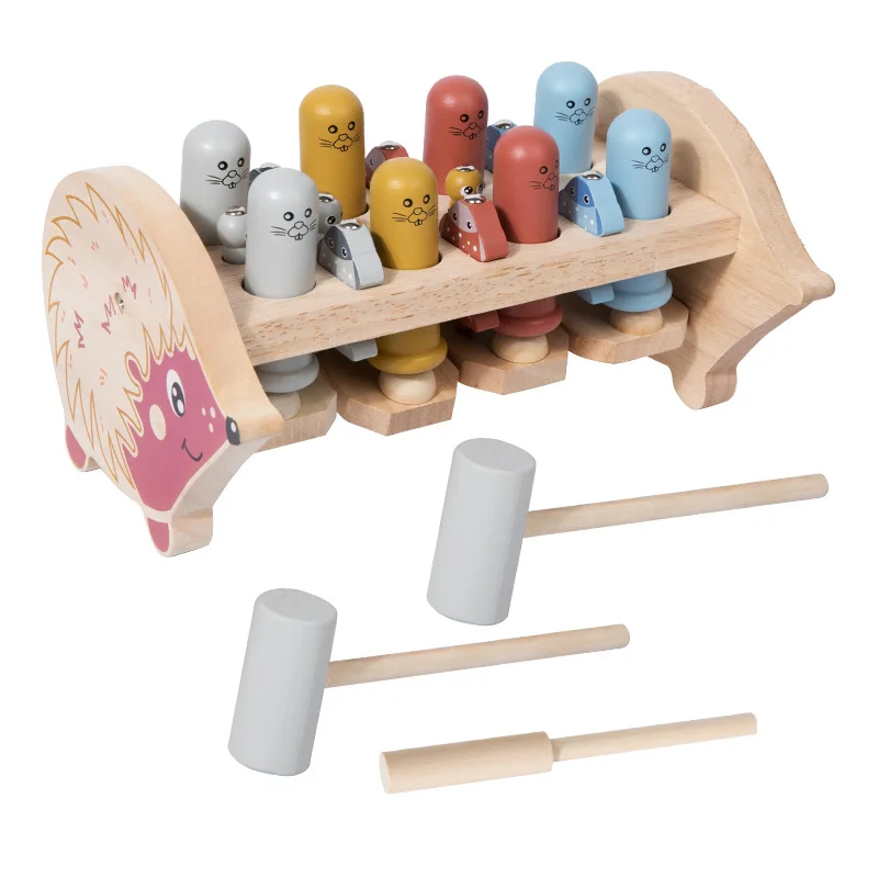 Children Educational Toy Wooden Hedgehog Whack-a-mole Worm
