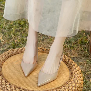 Women's Summer Patent Leather Pointed Toe Super High Thin Heel Slip-On Shoes Bejani 3299-12