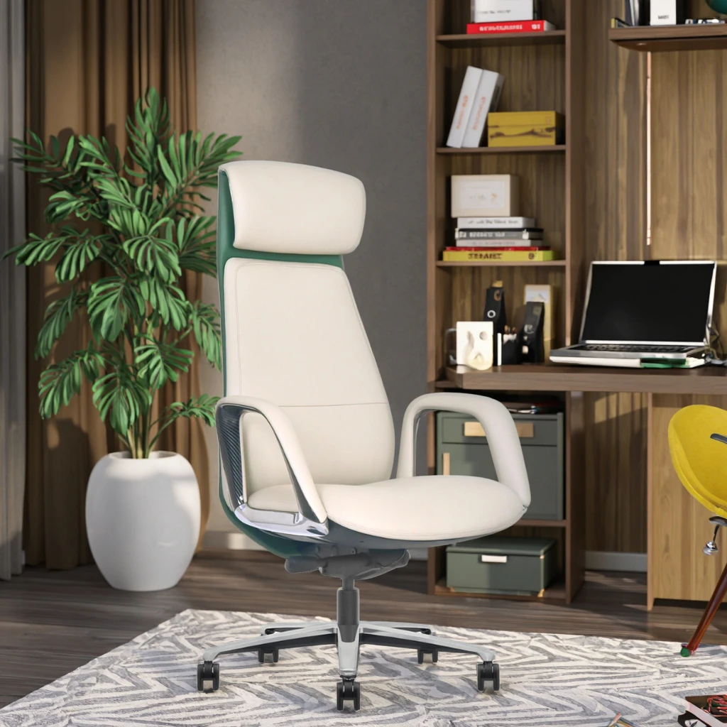 Deluxe Leather Executive Throne Polished Aluminum Arms Dual Layer Sponge Telescopic Height Adjustment 2