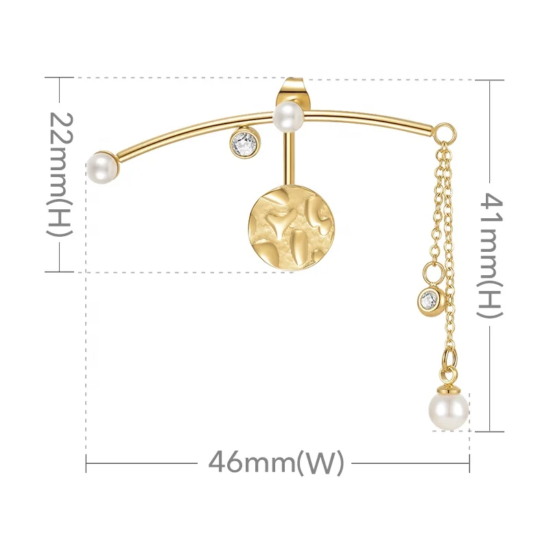 14K Gold Plated Stainless Steel Jewelry Creative Design Round Pearl Zircon Accessories Earrings E221374