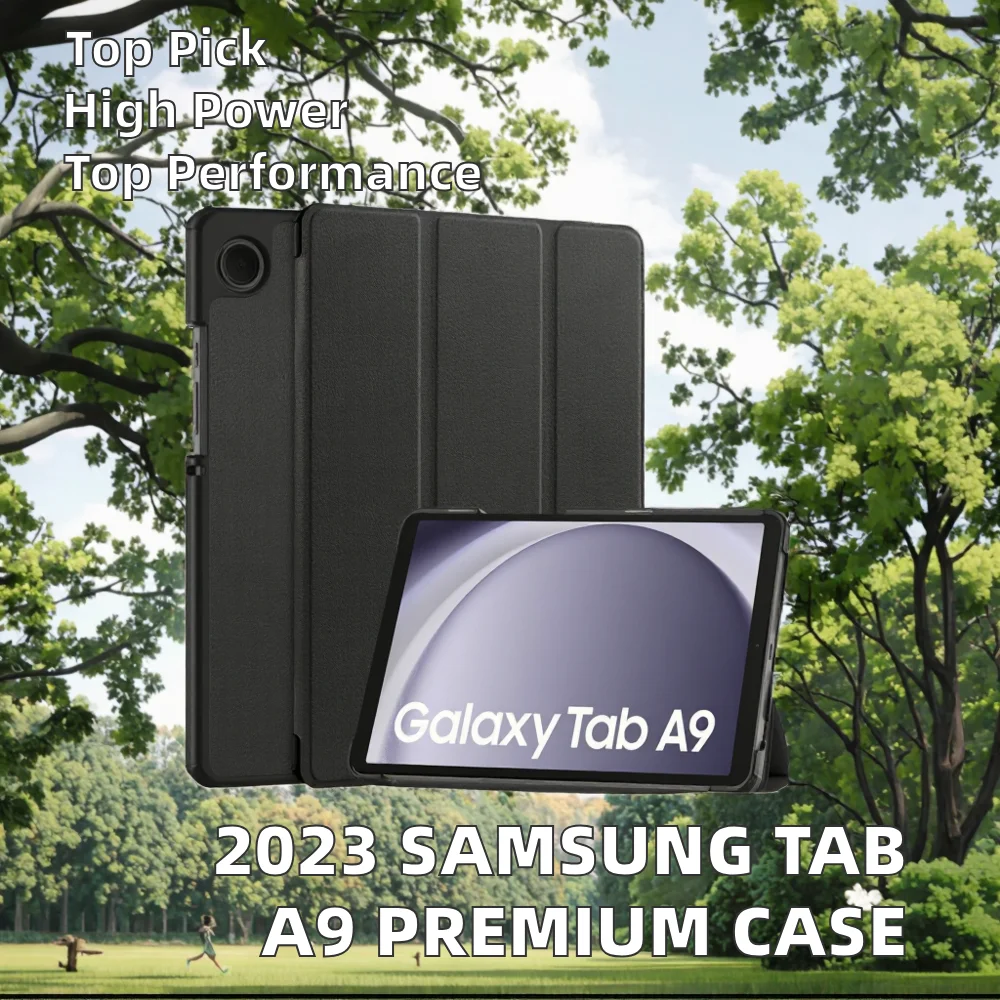 product 2023 premium leather stand flip trifold case for samsung for galaxy tab a9 87 inch x110 x115 cover new model sm x110 sm x115-2