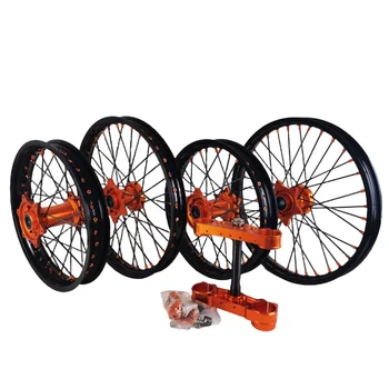 Dirt Bike Motorcycle Wheels Rims Fit SX 125 XCF-W 350 EXC 500  CNC Anodized Orange Hub Black Rim