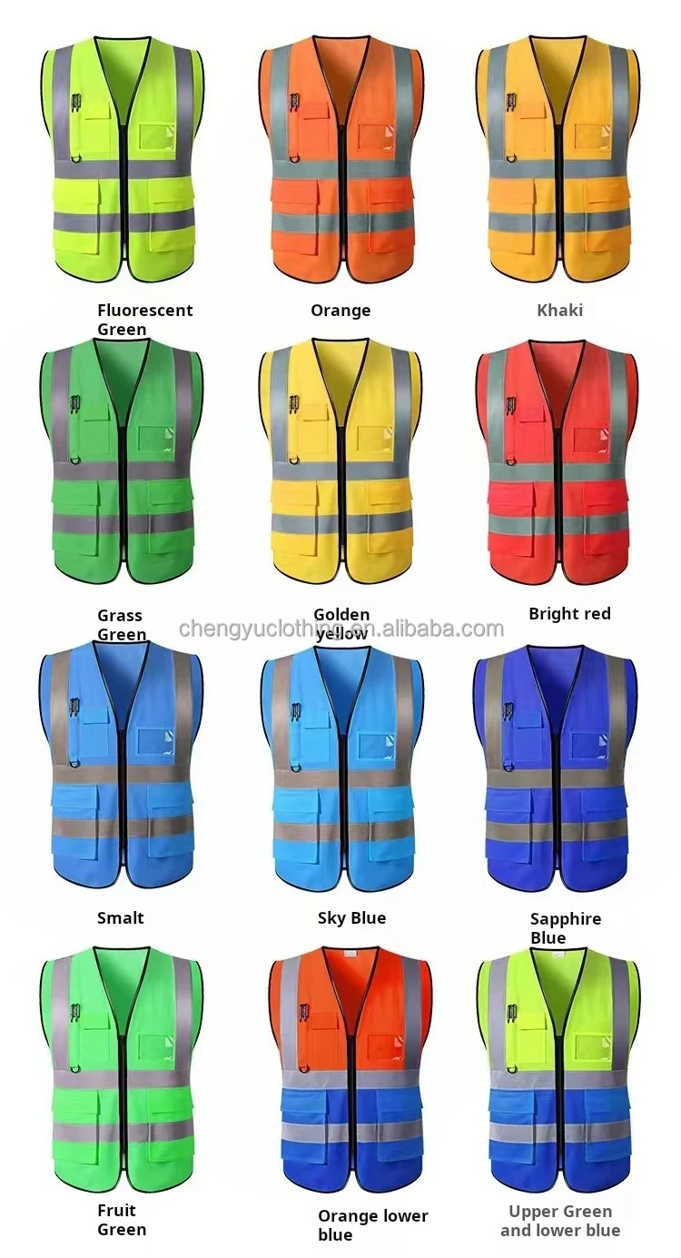 Hi Vis Custom Breathable Multi-pocket Safty Jackets Safety Vest with Reflective Strip for Constructi