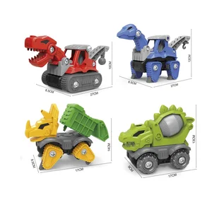DIY Plastic Dinosaur Car Toys for Kids 2 Models Vehicle Friction Dinosaurs