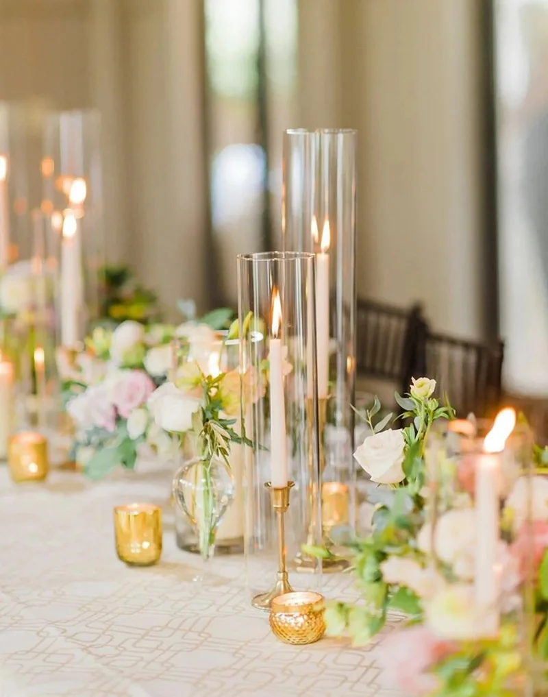 Custom Glass Candle Holder Sleeve With Unscented Pillar Candles Clear