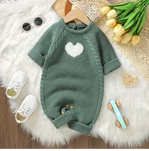 Mimixiong High Quality OEKO-TEX Custom Toddle Infant Winter Button Closure Long Sleeve Soft Solid Knitted Clothes Rompers