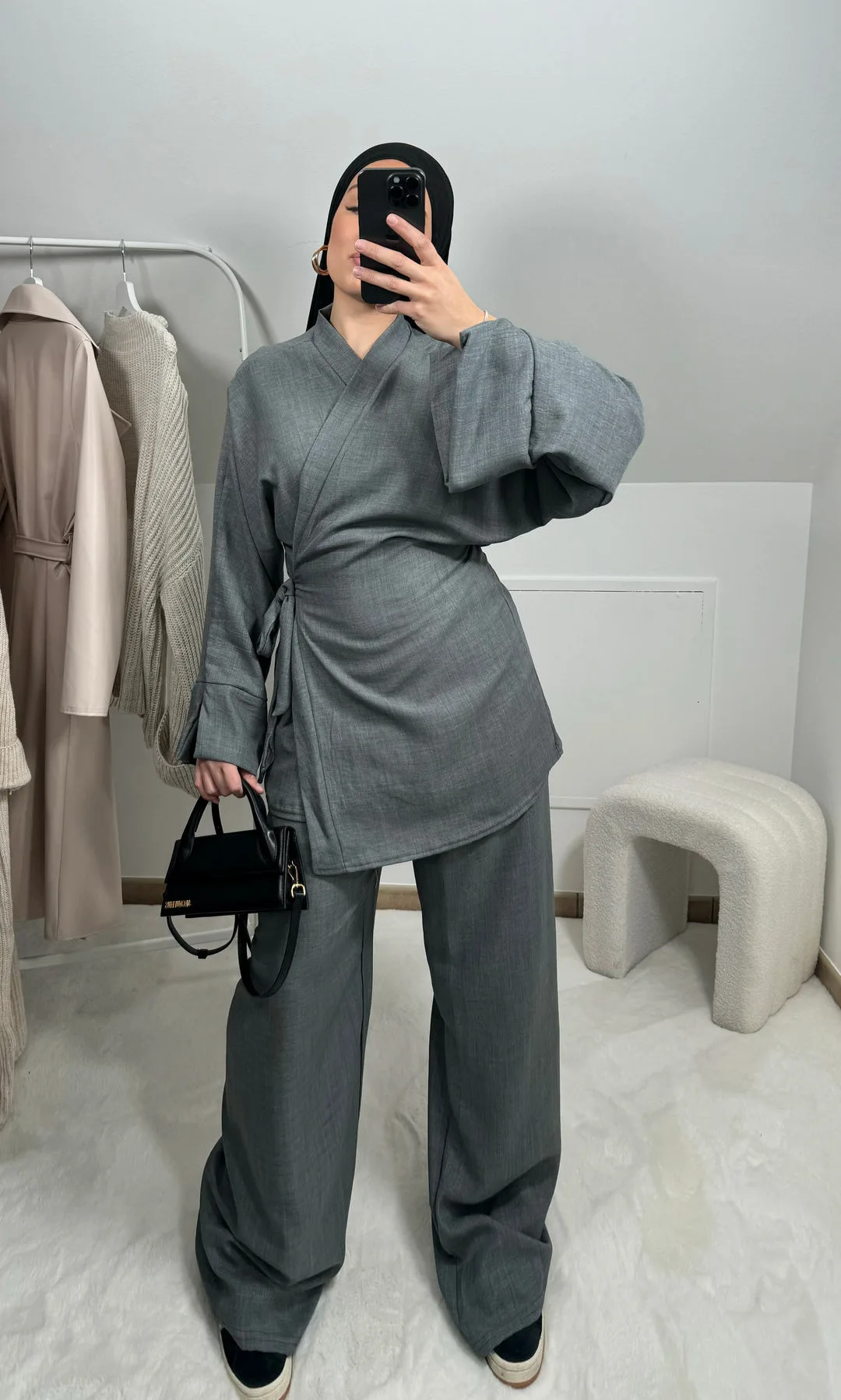 2025 New Suit Kimono Side Wrap With Pant Ramadan Islamic Clothing 2 Piece Set Muslim Women Modest Muslimische