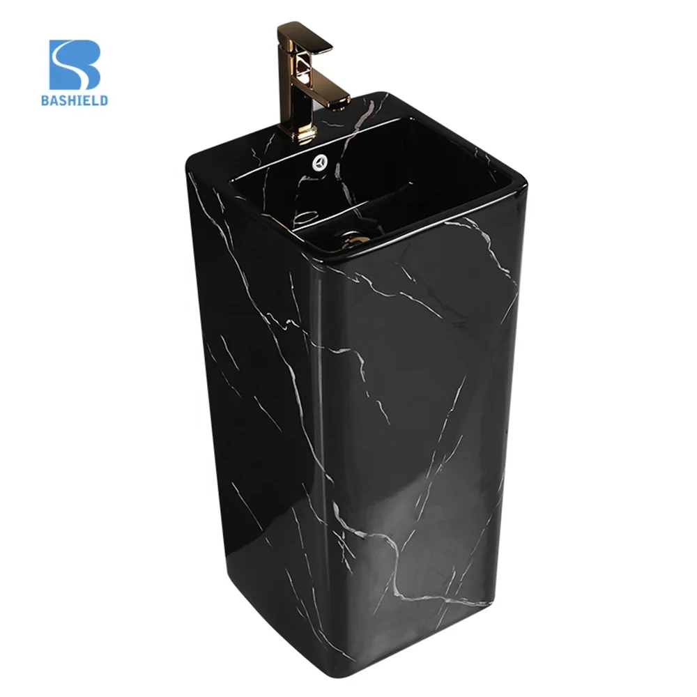 Bashield Square Black Slabs Freestanding Basin Marble Wash Basin