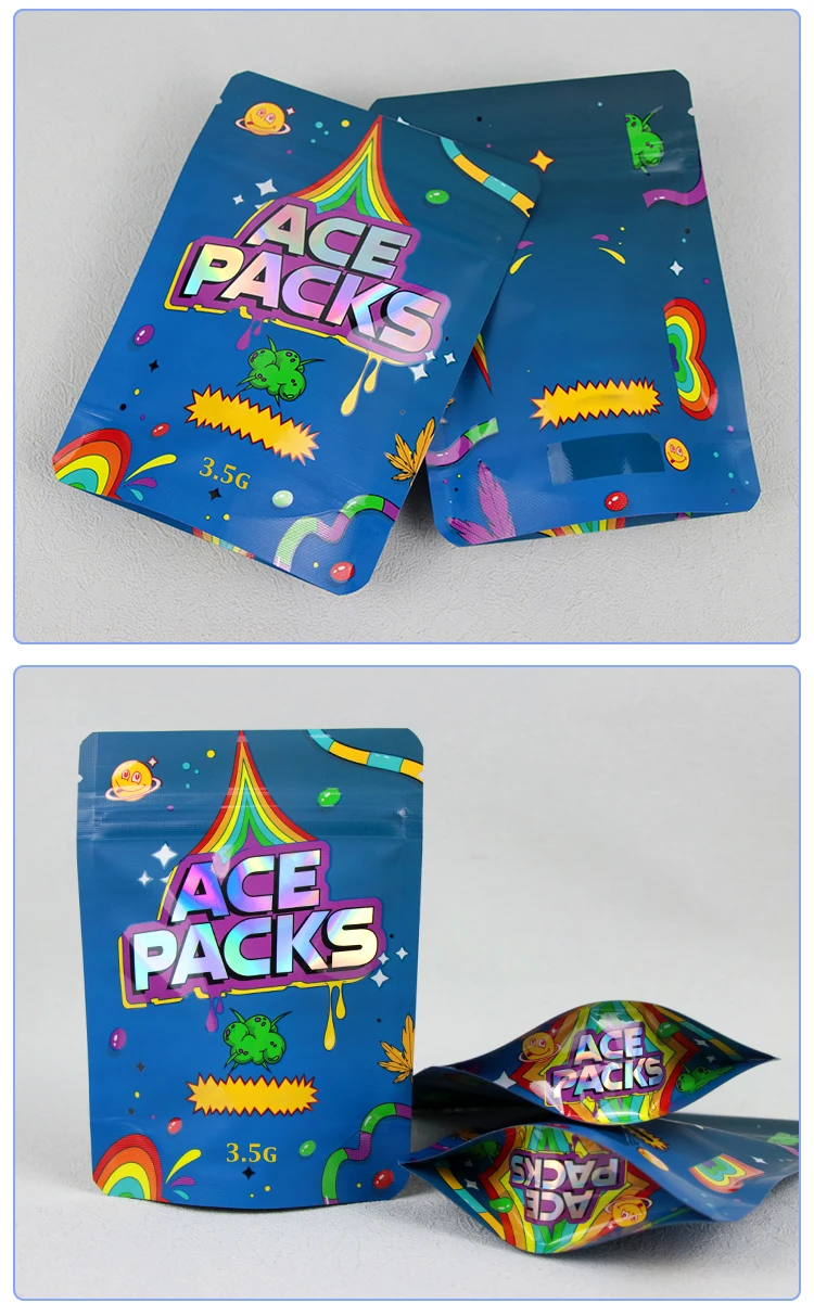 Custom 35 Mylar Bag 3.5g Holographic Ziplock Pouch Mylar Bag For