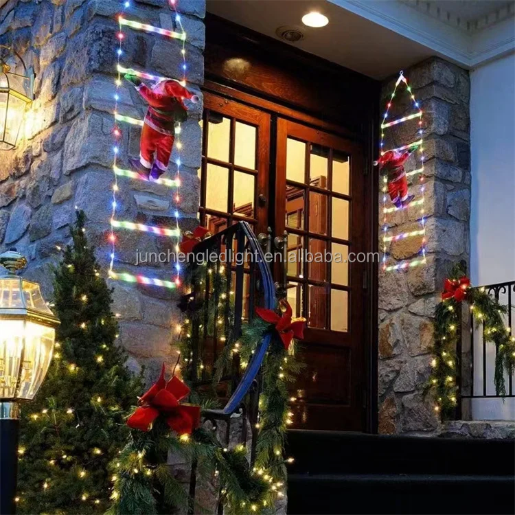 Christmas Decor Led Ladder Light With Santa Claus Doll Waterproof String Lamp Window Garden Xmas Tree Hanging Strip Light