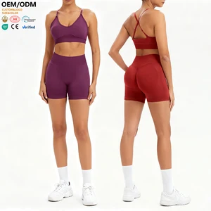 XW-3010-3 Sportswear Manufacturinghigh Two Piece Set Impact Sports Bra  Breathable Butt Lifting Short Women's Gym Activewear
