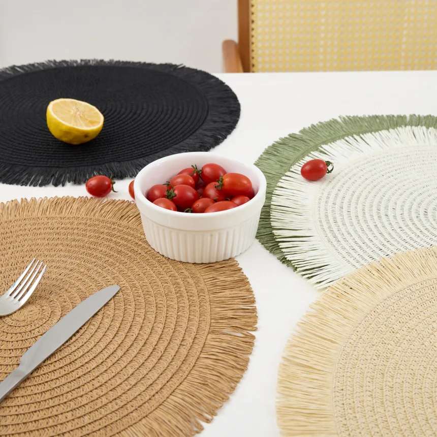 Round Woven Paper Placemats Set Of 6 Braided 15 Inches Indoor Outdoor
