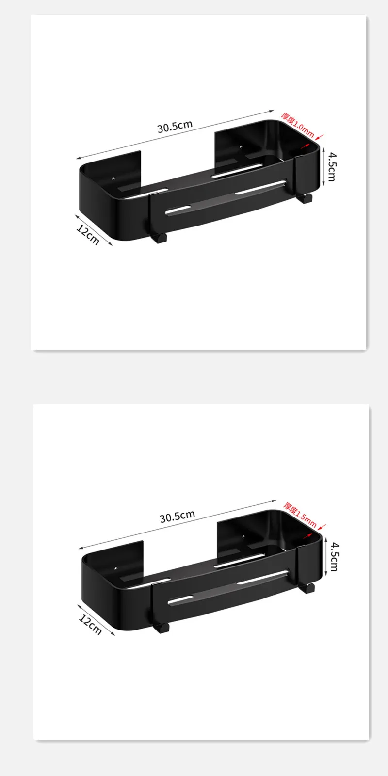 No Drilling Stainless Steel Wall Mounted Black Shower Shelf Bathroom