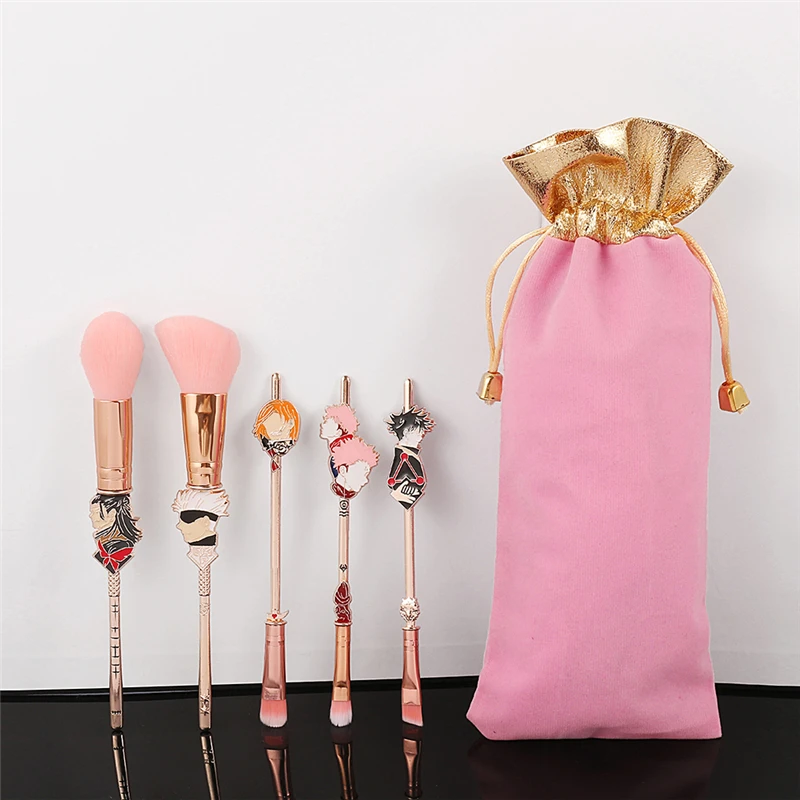 Jujutsu Kaisen Make-up Pinsel-Set – 5-teilig Mit Anime-Charakteren, Pink Oder Gold