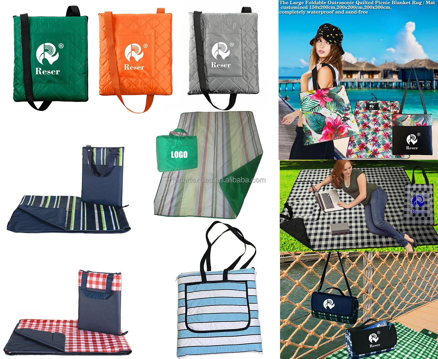 Custom Logo Modern Portable Waterproof Picnic Mat-Lightweight Foldable Camping & Beach Mat with Quilting Technology and Handbag