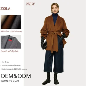 Women's Elegant and Minimalist Double-Sided Bathrobe with Wool and Cashmere Ni Strap Winter Coat