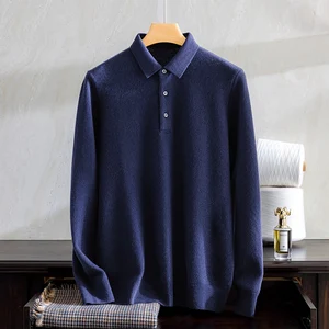 Men's POLO Neck Pure Cashmere Long Sleeve Business Print Pattern Winter Sweater ODM Plus Size Business Cardigan