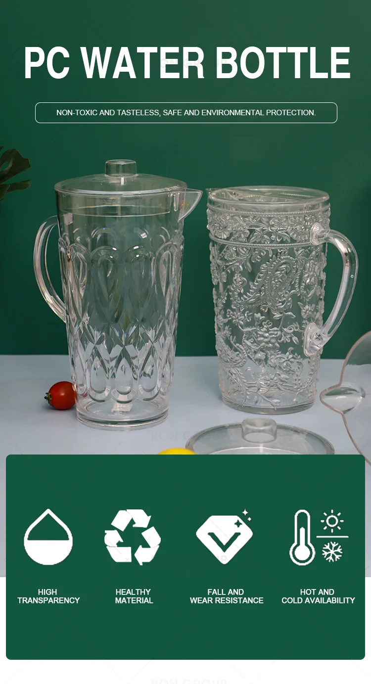 Transparent Embossed Shatter-proof Pitcher with Handle Spout Drinking Restaurant Wedding Party Plastic Jugs