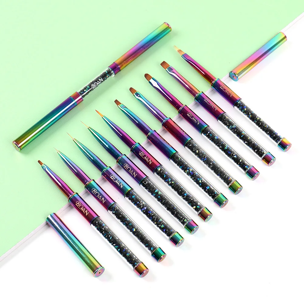 Индивидуальный Логотип OEM 100% чистый Kolinsky нейлоновый волос Holo UV гель Акриловая кисть для ногтей плоские Кисти набор акриловых