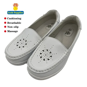 JDS Comfortable White Leather Hospital Nursing Shoes with Air Cushion Anti-Slip for All Seasons-for Work