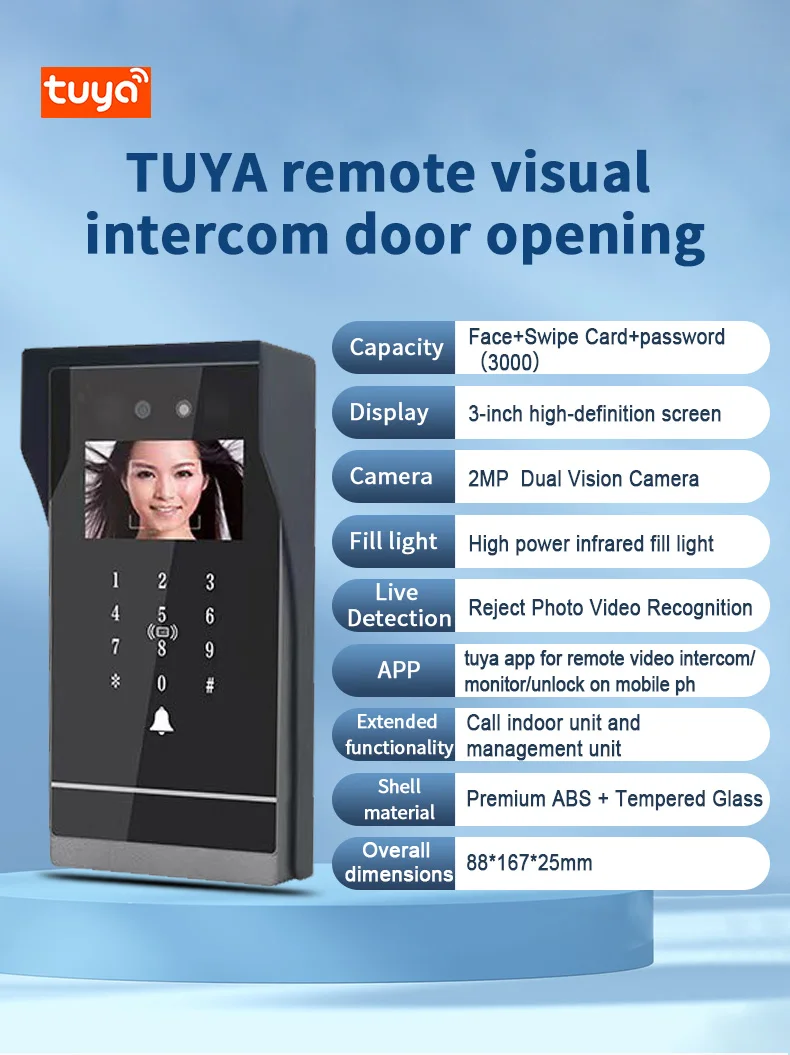 30S Facial Recognition Visual Intercom Doorbell Access Control System