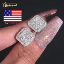 USA WAREHOUSE Moissanite 11mm Square Stud Earrings Real Gold Plated Iced Out Ear Studs Pass Diamond Tester Hip Hop 925 Silver
