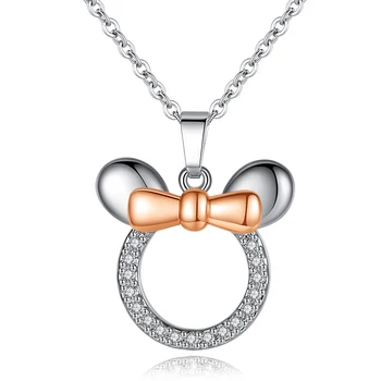 Fashion Cute Mickey Minnie Pendant Necklaces for Women Cartoon Rose Gold and Zircon Dream Love jewelry wholesale