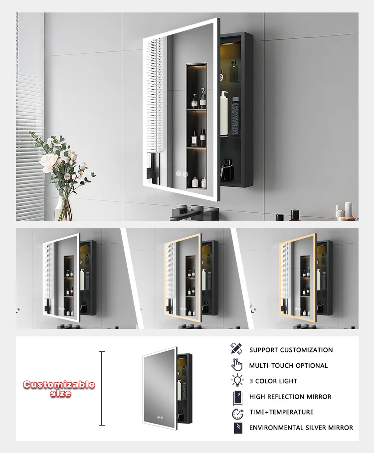 product high quality modern wall mounted bathroom cabinet espejo con armario led bathroom cabinet with mirror and light for hotel-4