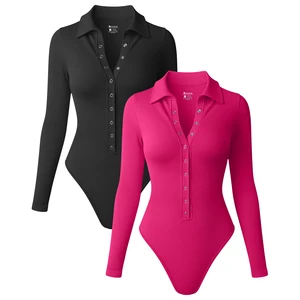 New European Inspired Women's Long Sleeved Ribbed Design Front Button Sports Jumpsuit