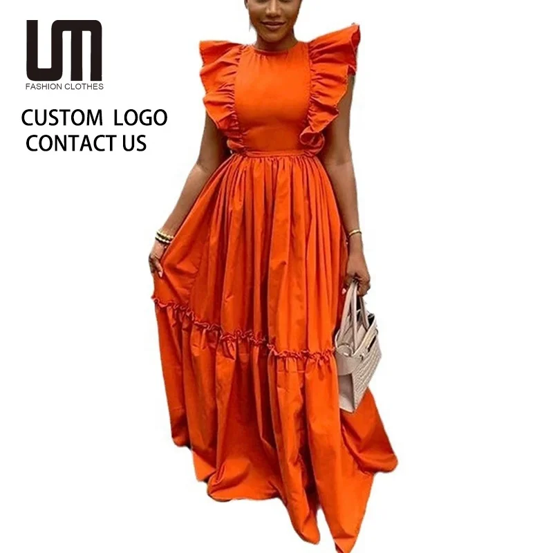 chinese dress ladies Ruffled Sleeveless Tiered Maxi Dress with Pockets  Divahotcouture