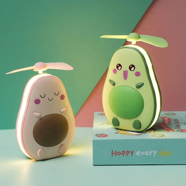 Avocado Small Usb Rechargeable Lamp Portable Lovely LED Night Light Makeup Mirror Mini Fan Lamp Promotional Gift 2020 New