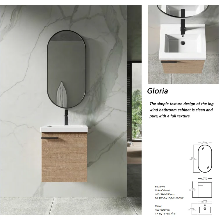 New design customized vanity with mirror wash basin for hotel bathroom sink small wall hung bathroom cabinet supplier