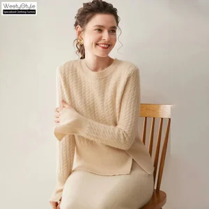 Super High Quality Slim Fit Korean Style Women's Sweater Free Size Crew Neck Long Sleeve Autumn Patchwork Design Front Logo 100%