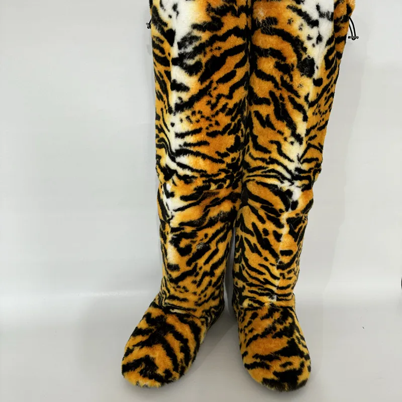 Luxury Women Winter Over Knee 72 cm Thigh High Fluffy Real Rex Rabbit Fur Boots Ladies Plush Warm Platform Shoes