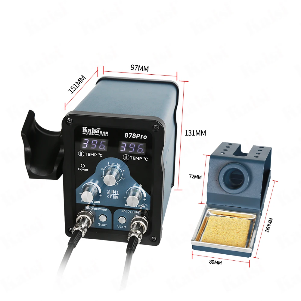 Kaisi 878 Pro 2 in 1 Combo  Multi Welding Machine Hot air Soldering Desoldering Iron Rework Station