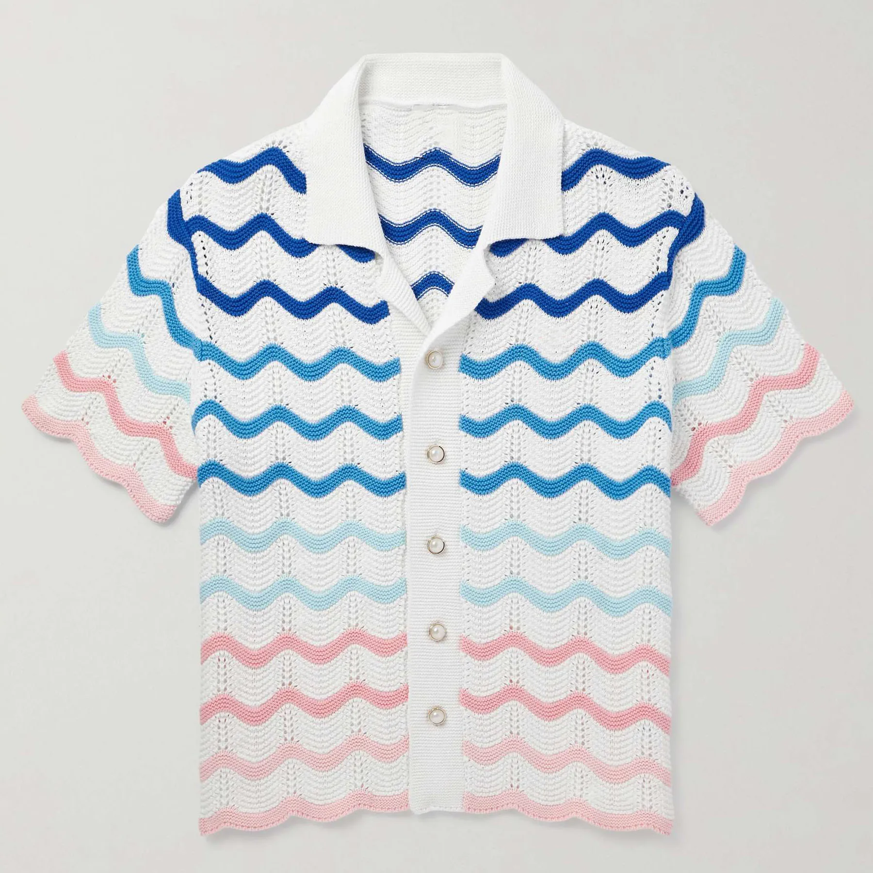 Custom Design logo Hollow Out Button up Cardigan Summer Beach Short Sleeve  Men Knitwear Sweater Sets Mesh Crochet Cotton Shirt