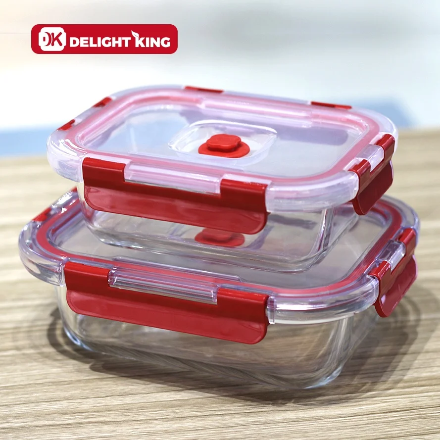 Glass Food Container with Customized Logo Glass Kitchen Vacuum Storage Glass Lunch Box with Vacuum Lid