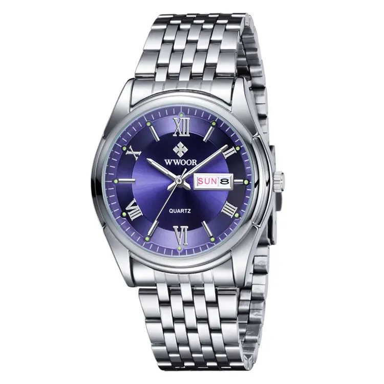 WWOOR 8802 Wrist Watch Week Display Big Numbers Stainless Steel Band Watch  Manufacturers in China Custom Brand