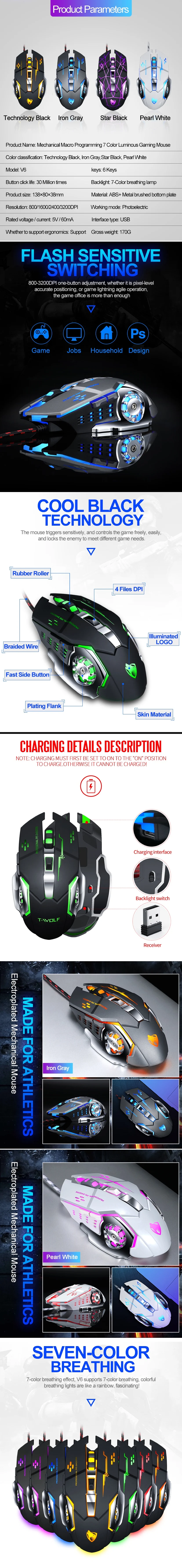 2021 The Most Popular RGB Ergonomic Colorful Breathing Light Computer Wired Optical Mouse Gamer Mouse in stock
