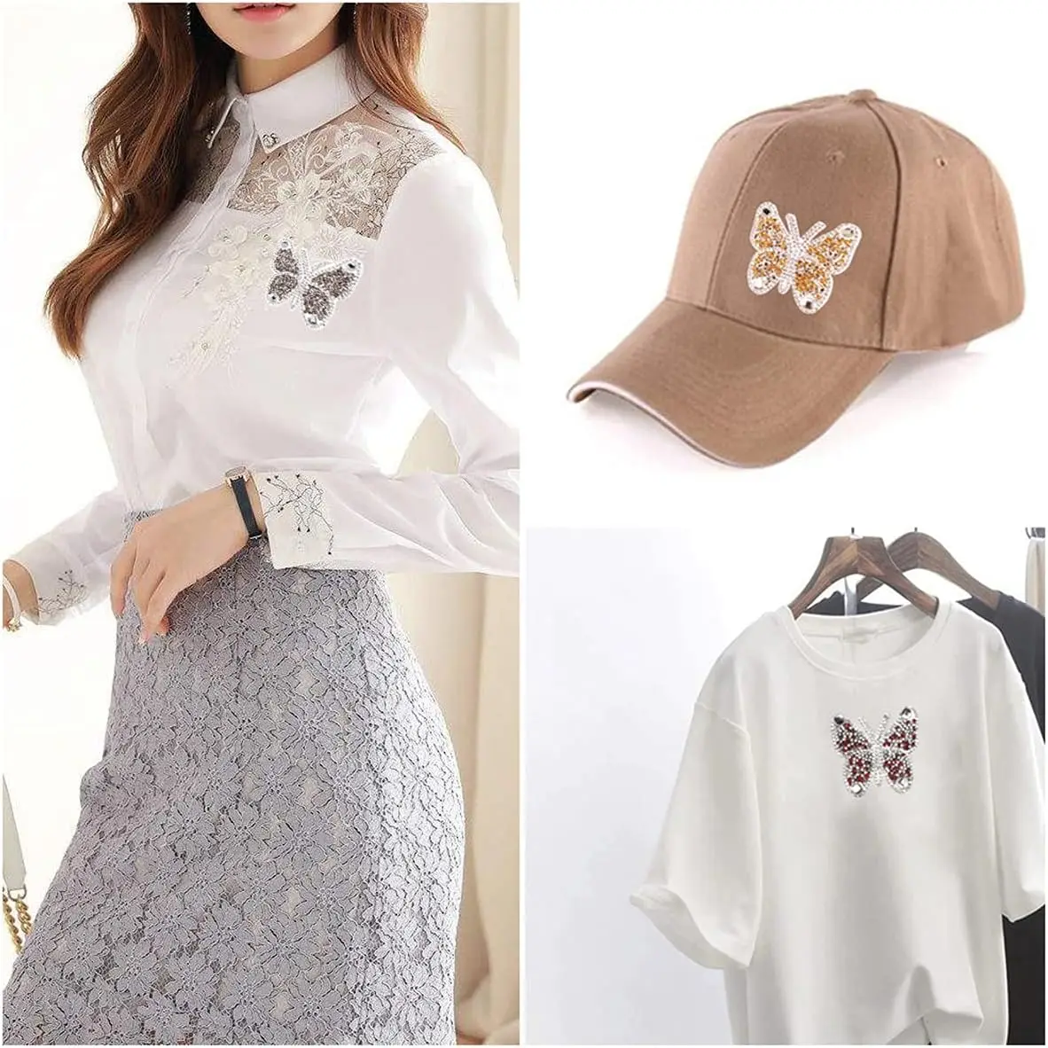 Custom Pattern Logo Heat Transfer Crystal Appliques Clothing Decorative Glitter Sticker Butterfly Rhinestone Patches for Clothes
